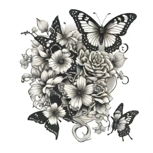 Butterflies And Flowers And Chinese Writing
