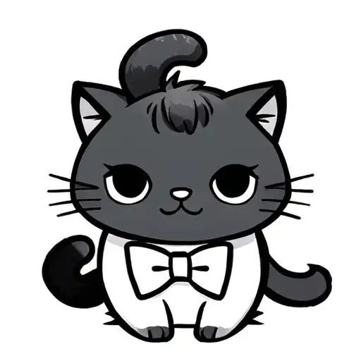 A Small Cartoon Cat Wearing A Bowtie With A Bald Patch On His Back