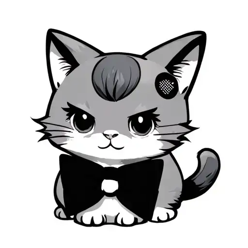 A Small Male Cartoon Cat Wearing A Bowtie With A Bald Patch On His Back