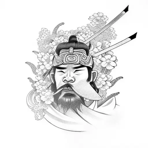 Samurai With Clouds And Flowers