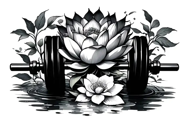 Barbell With Cherry Blossoms And Lotus