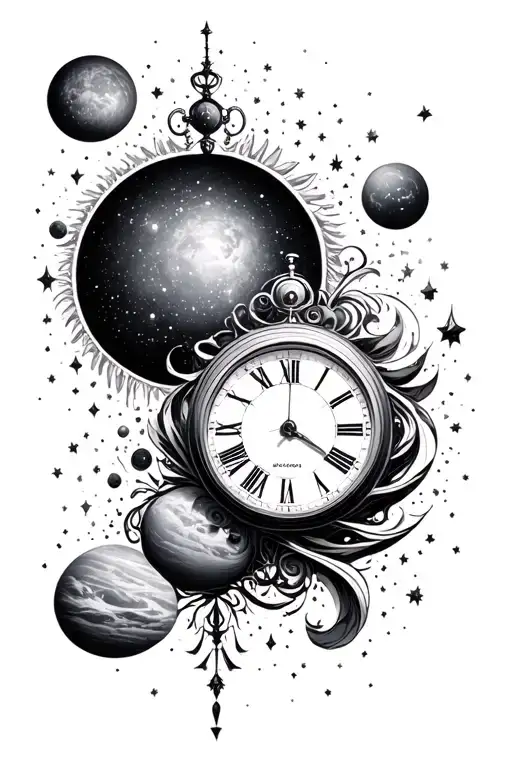 Clock Face Surrounded By Universe