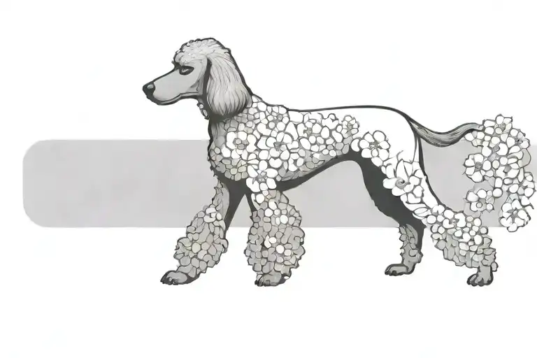 Standard Poodle Dog Silhouette With Dogwood Flowers