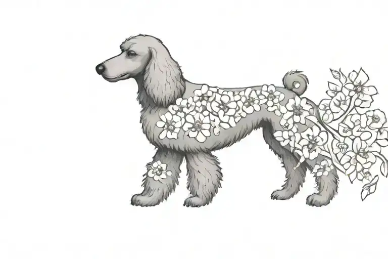 Standard Poodle Dog Silhouette With Dogwood Flowers