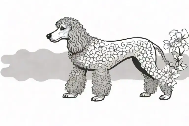 Standard Poodle Dog Silhouette With Dogwood Flowers