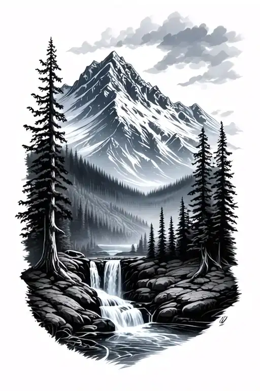 Mountain And Waterfall Forest