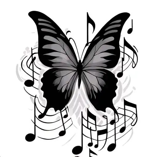 Music Notes And Butterfly