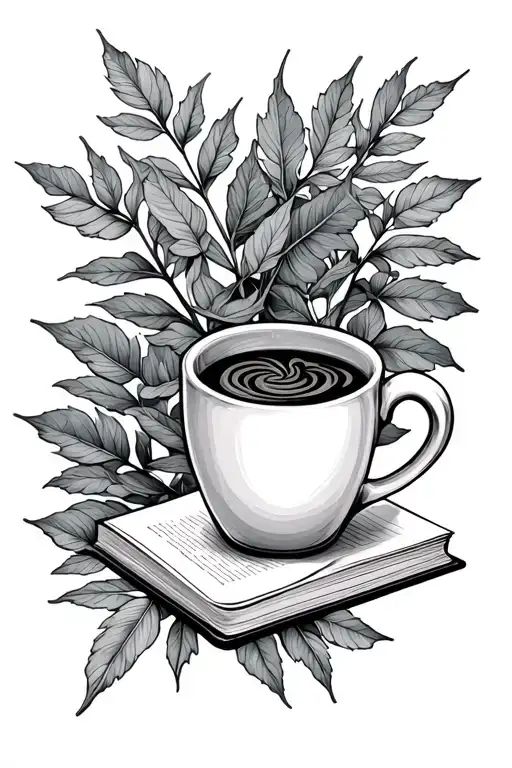 Leaves And Erbs With A Book And Coffee Cup