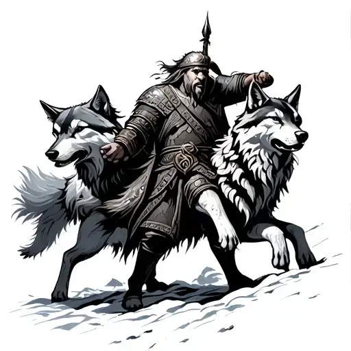 Viking Warrior With Wolves Fighting