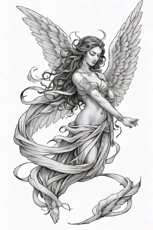 Female Angel Wrapped In Wings