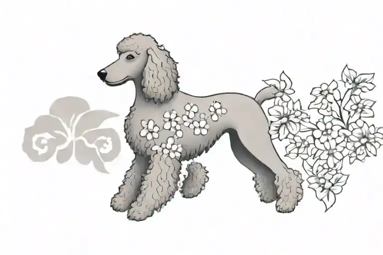 Standard Poodle Dog Silhouette With Dogwood Flowers