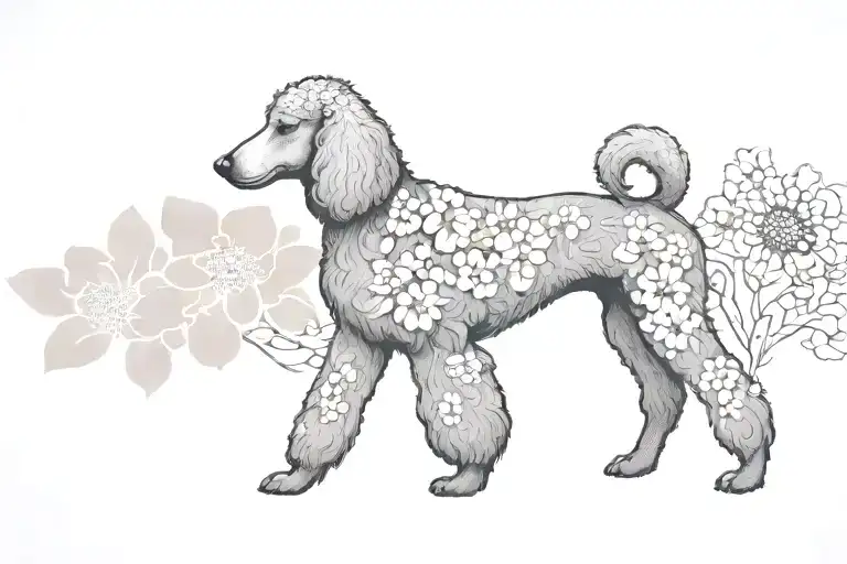 Standard Poodle Dog Silhouette With Dogwood Flowers