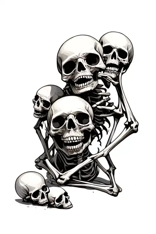 Skeleton Hold Its Head Screaming Surrounded By Smaller Skulls