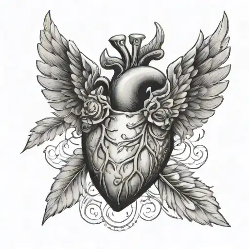 Anatomic Heart With Angel Wings