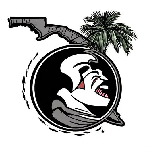 Florida State Tatoo Design With One Palme Tree