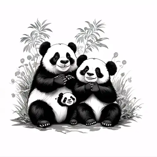 A Tattoo Design Of 2 Parent Pandas And One Child Panda