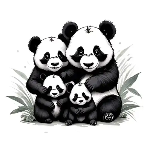 A Tattoo Design Of 2 Parent Pandas And One Child Panda