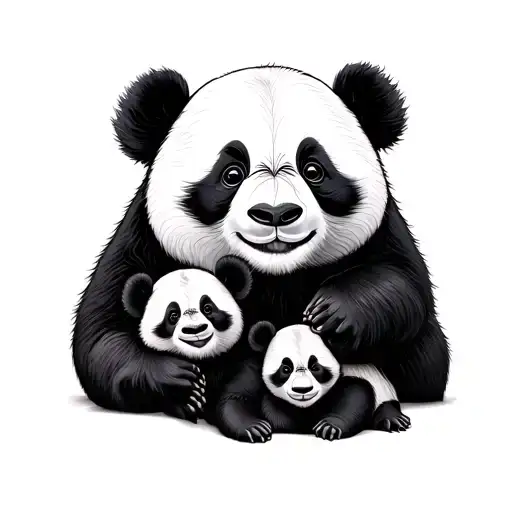 A Tattoo Design Of 2 Parent Pandas And One Child Panda