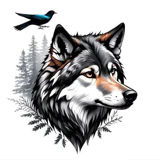 Wolf And Bird And Trees Feminine