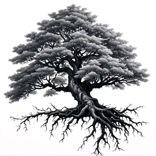 Willow Tree With Root Growing Out The Bottom Half