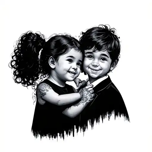 Father Hand With Daughter And Son Hand