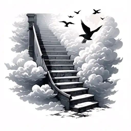 Clouds Birds Stairs Going Into Heaven