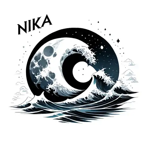 Moon And Wave With Nika Name