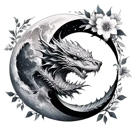 Moon Phases With Flowers And Dragons