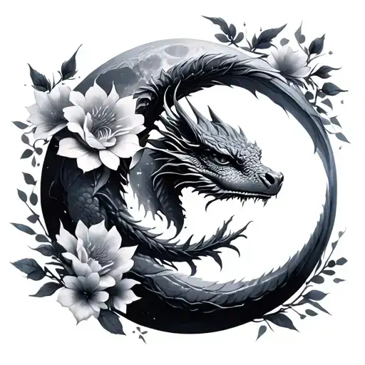 Moon Phases With Flowers And Dragons
