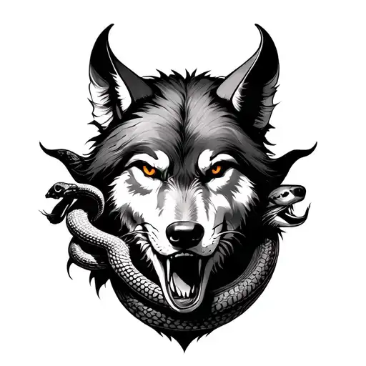 Devil With Wolf And Snake On Forearm