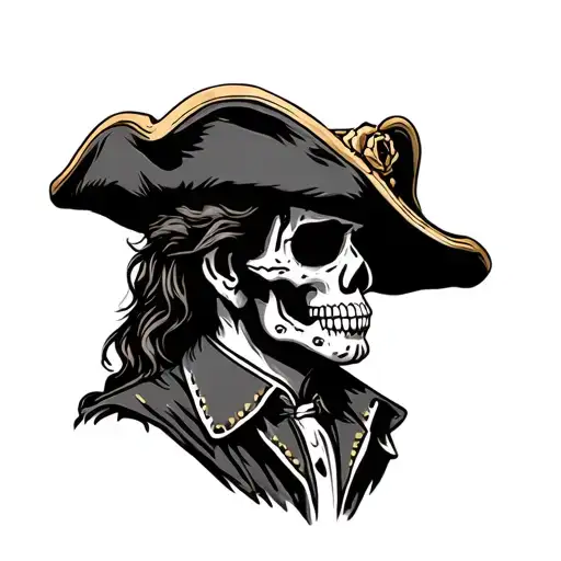Side Profile Of Day Of The Dead Man Wearing Pirate Hat