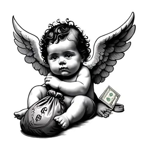 Baby Cherub With Money Bag