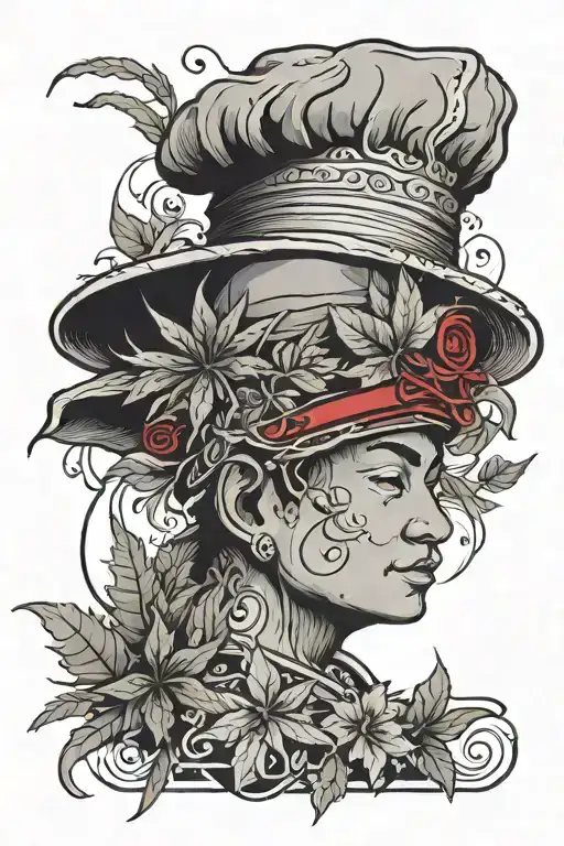 Thailand Style Tattoo With Weeds And Red Hili In Chef Hat