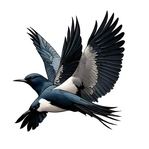 Two Medium Swallows Looking At Each Other And In The Back