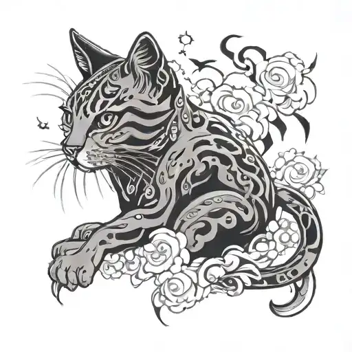 Sphing Cat With Jewels Clouds And Lightning