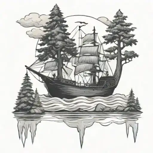 Ship And Bear And Water And Trees
