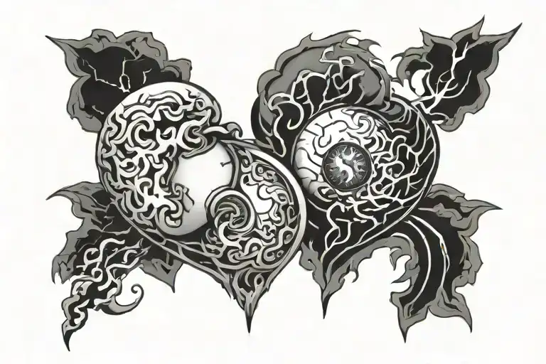 Yin Yang Black And White Heart And Brain And Lightning