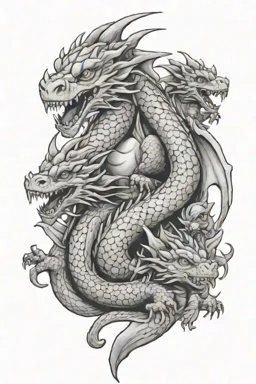 Mommy And Daddy Dragon With 4 Baby Dragons Tattoo