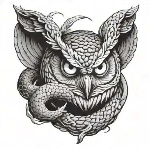 Owl And Snake Crawling Aggressively