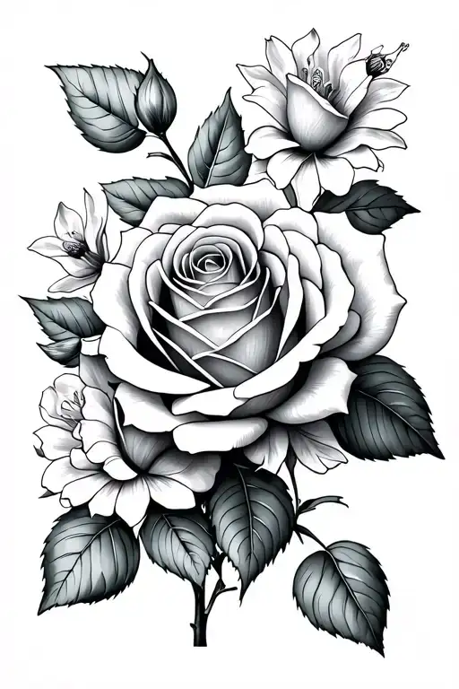 Rose And Honeysuckle Flowers