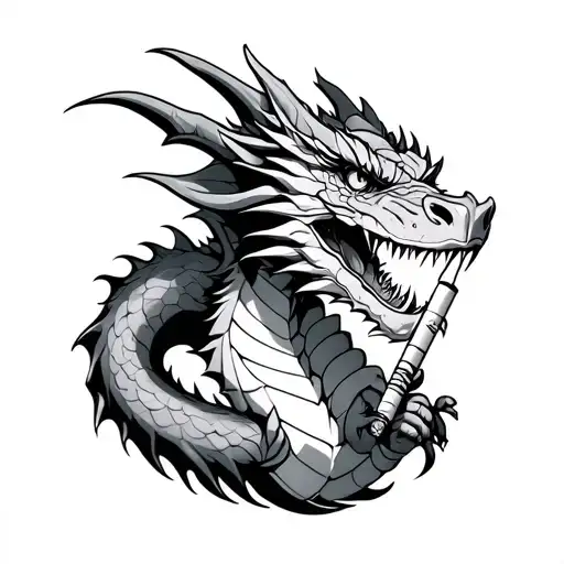Dragon Holding A Blunt Joint Tattoo