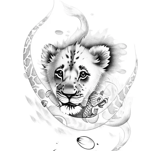Lion Cub With Two Koi Fish And Aquarius Water Scent