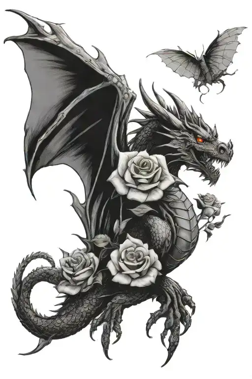 Dragon And Roses Tattoo