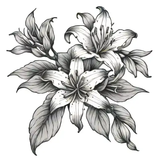 Branch With Lily Flowers