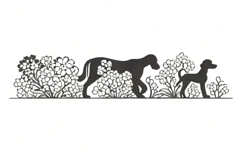 Standard Poodle Silhouette Framed By Dogwood Flowers
