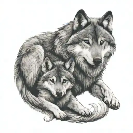 Wolf Protecting Baby Wolf