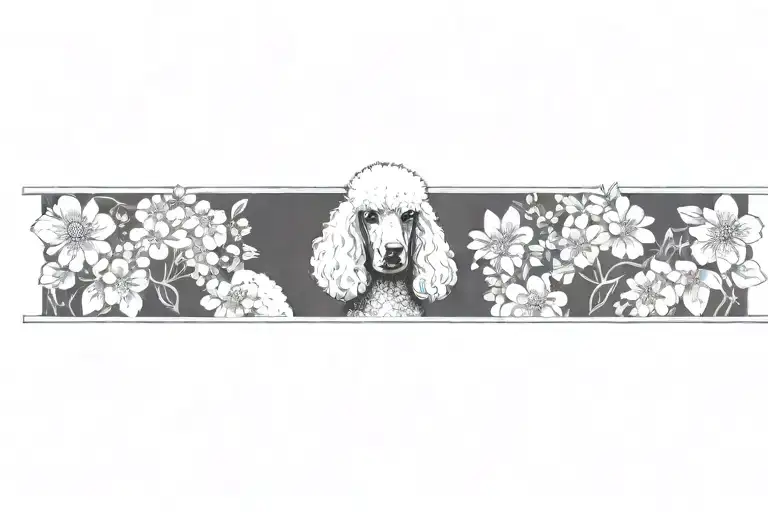 Standard Poodle Silhouette Framed By Dogwood Flowers
