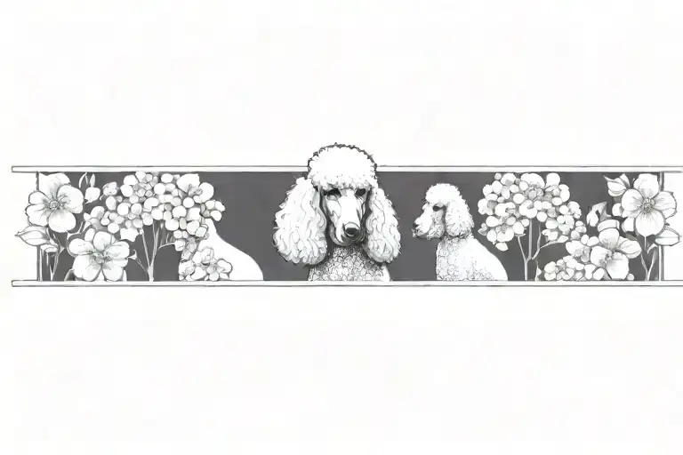 Standard Poodle Silhouette Framed By Dogwood Flowers
