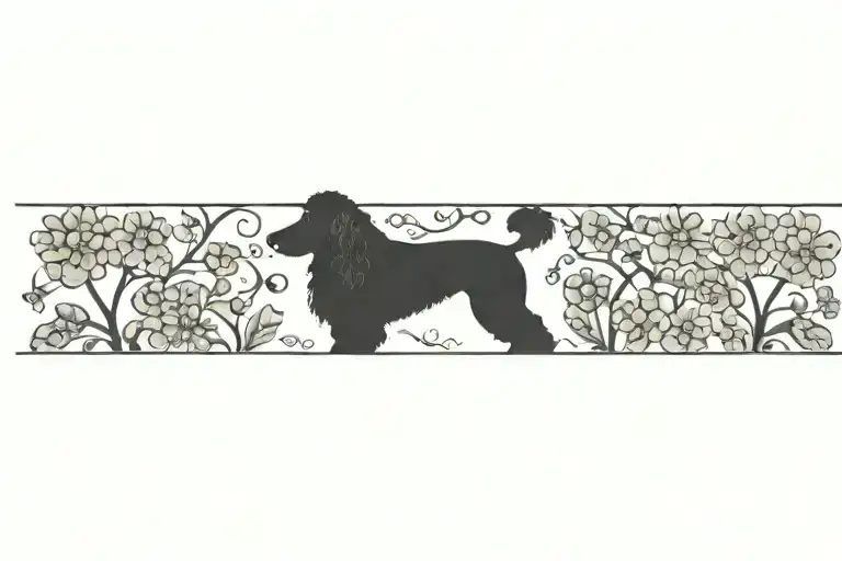 Standard Poodle Silhouette Framed By Dogwood Flowers