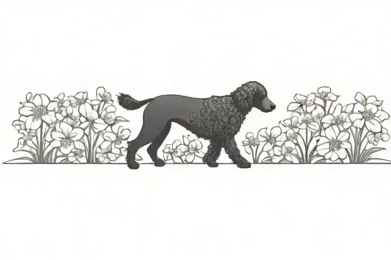 Standard Poodle Silhouette Framed By Dogwood Flowers